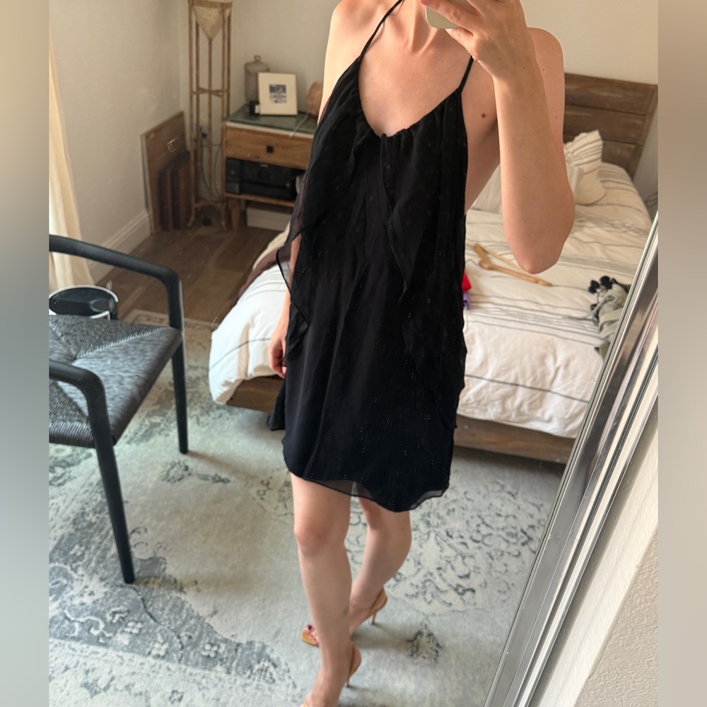 Olive Olivia Black Silk Mini Fits sz small Open Back Slip Style Party Date Night